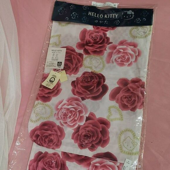 Rare Hello Kitty Rose Red Pink Kimono Yukata Geta Women Robe Japan Vintage Retro - Picture 7 of 15